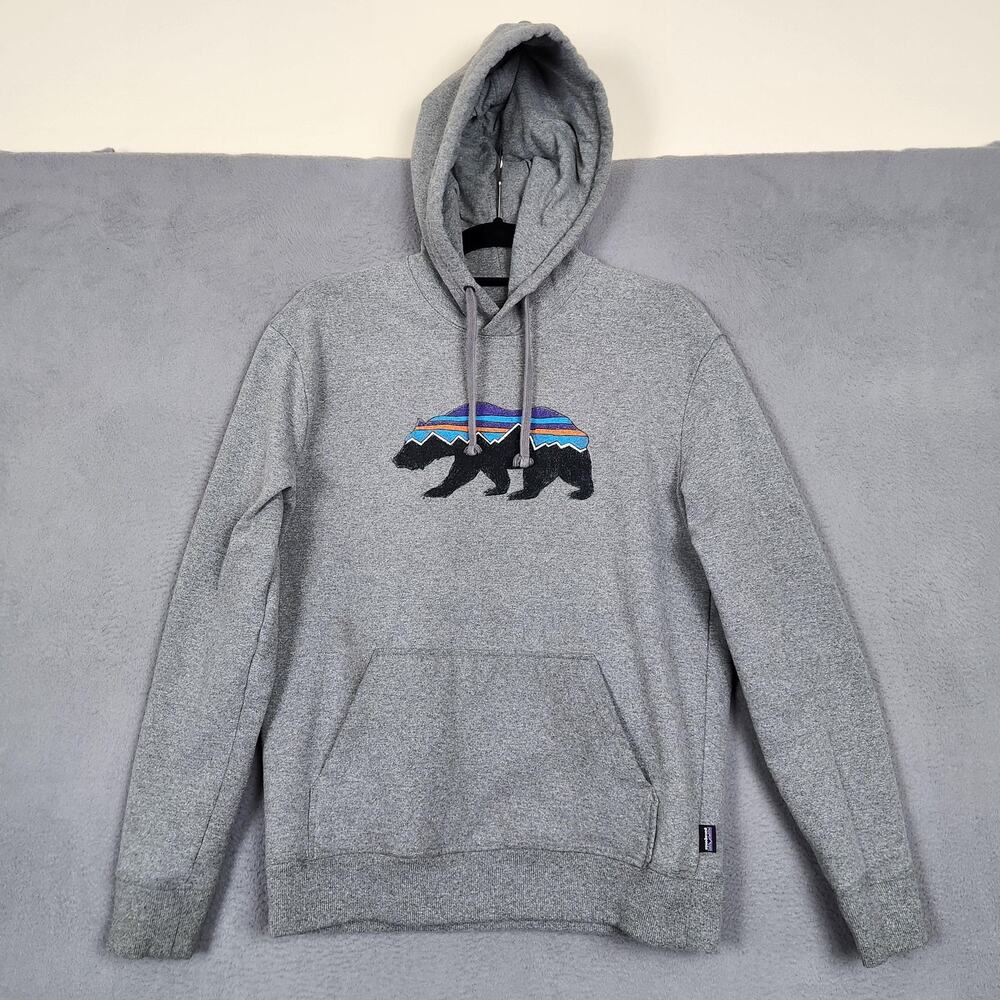 Patagonia Hoodie Mens Medium Gray Uprisal Hoody Bear Graphic Fleece Pullover